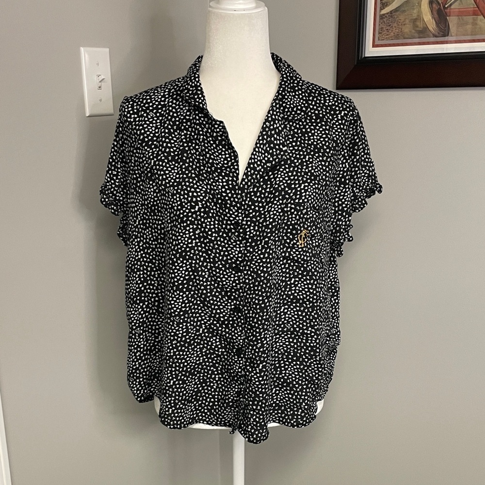 Juicy Couture Black Label Sleep Short Sleeve Black White Ruffle Size XL Top